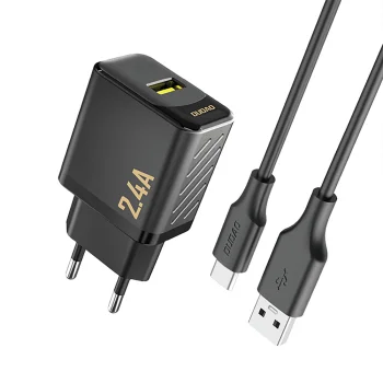 Dudao A23TEU GaN tīkla lādētājs 2.4A 12W ar USB-A - USB-C kabeli, melns