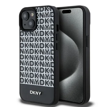 DKNY iPhone 15 / 14 / 13 vāciņš Leather Printed Pattern MagSafe, melns