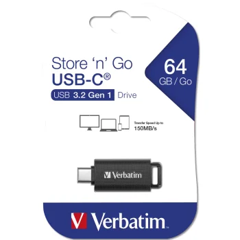 USB zibatmiņa Verbatim Store 'n' Go 64 GB USB-C USB 3.2 Gen 1 ar iebīdāmu savienotāju, melna