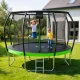 4FIZJO PRO dārza batuts bērniem ar tīklu un kāpnēm 374 cm 12FT, zaļš/melns