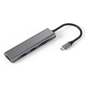 USB Type-C adapteris - 2x USB 3.0, HDMI 4K, SD, TF, pelēks