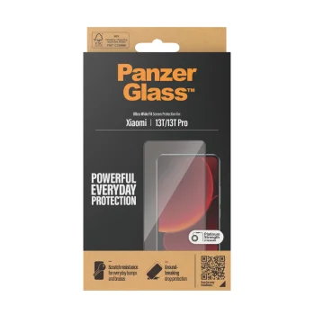 PanzerGlass Ultra-Wide Fit Antibakteriāls rūdīts stikls Xiaomi 13T / Pro - Ar melnu rāmi | Antibacterial Tempered...