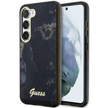 Guess Samsung Galaxy S23 S911 aizsargvāciņš Golden Marble Melns