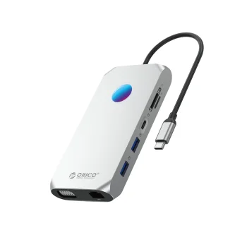Dokstacija Orico XCR 12-in-1 USB-C PD 100W HDMI VGA RJ45, pelēka