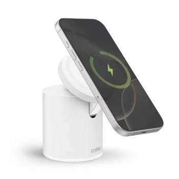 Bezvadu uzlādes stacija SBS 2-in-1 Magnetic 15W, balta