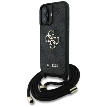 Guess 4G Big Logo Cord Strap Crossbody Vāciņš iPhone 16 Plus Melns