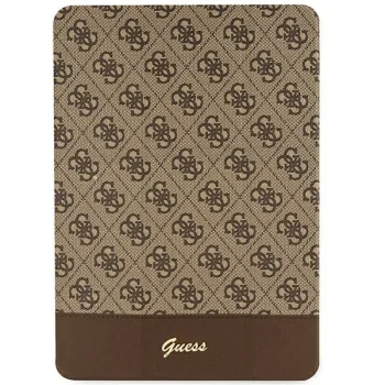 Guess iPad 10.2" atverams vāciņš maciņš grāmatiņa 4G Stripe Allover, brūns