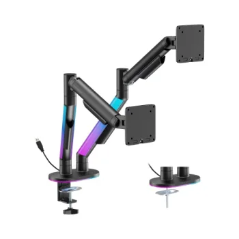 Divu monitoru gāzes pacēlāja statīvs 17"-35" ar RGB apgaismojumu, melns