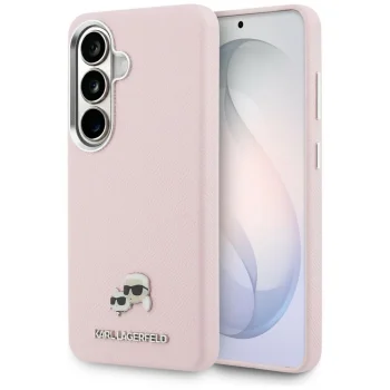 Karl Lagerfeld Saffiano KC Metal Logo MagSafe vāciņš priekš Samsung Galaxy S26+ - rozā