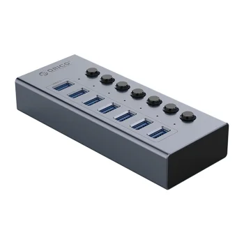Orico BT2U3-7AB USB centrmezgls ar 7x USB-A 3.0 portiem un slēdžiem, pelēks