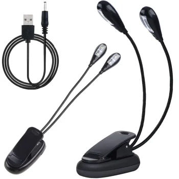 LED Piespraužama Elastīga Lasīšanas Dubultā Gaisma Lampa | Clip-on Flexible Reading Double Light Lamp