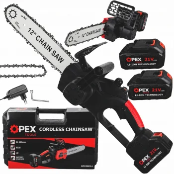 OPEX TOOLS OPX28014 Akumulatora ķēdes zāģis 12" 21V 3.0Ah, melns/sarkans