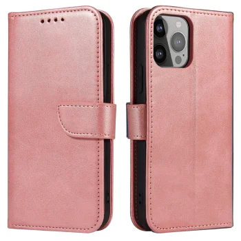 Atverams maciņš iPhone 15 Pro Magnet Case ar statīvu, rozā