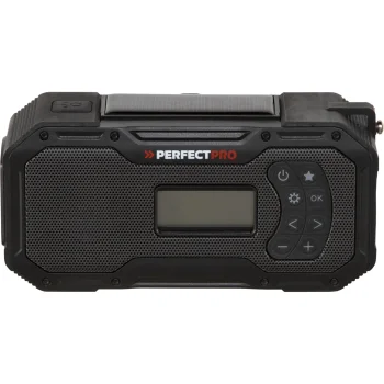 Avārijas radio PerfectPro E-100 DAB+ FM Bluetooth ar rokas kloķi un saules paneli, melns