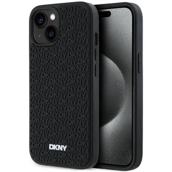 DKNY iPhone 15 Plus vāciņš 3D Rubber Repeat Pattern, melns