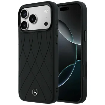 Mercedes Leather with Crossed Lines MagSafe vāciņš Apple iPhone 17 Pro Max, Melns