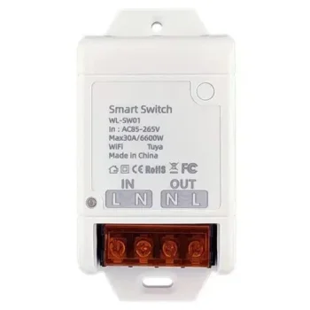 Tuya viedais Wi-Fi slēdzis-relejs, 30A, AC 100-240V, 6600W, balts