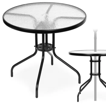 Multigarden dārza galds, apaļš, stikla, 80 cm, ar vietu saulessargam, melns