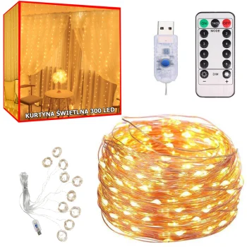 LED mikro gaismas aizkars 300 LED 3x3m, silti balts
