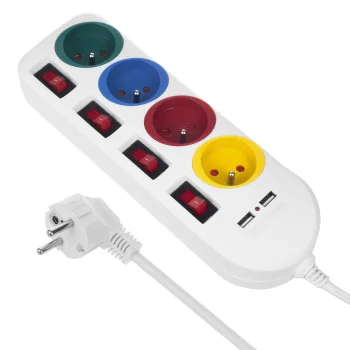 Maclean MCE229 W Pagarinātājs, 4 ligzdas, 2xUSB, 1.5m, Balts
