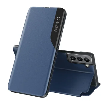 Atverams vāciņš Samsung Galaxy S22+ (S22 Plus) Eco Leather View Case ar statīvu, zils