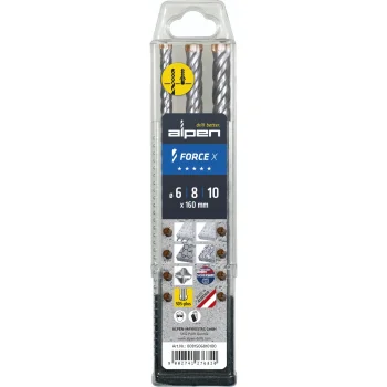 Triecienurbju komplekts Alpen Force X SDS-plus 6, 8, 10 x 160 mm, 3 gab.