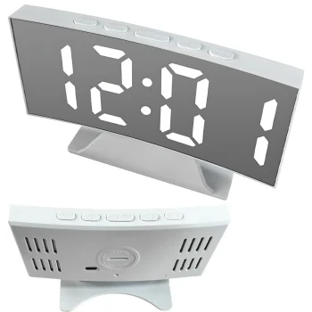 Digitālais LED pulkstenis ar modinātāju un termometru, Balts