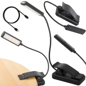 USB lasīšanas lampiņa ar klipsi, 9 LED, melna