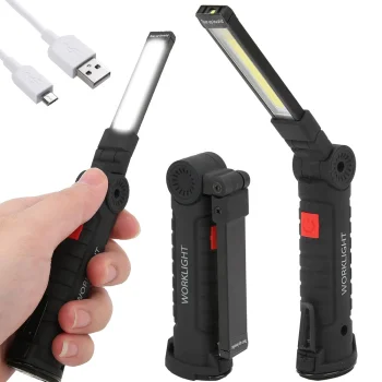 Salokāms LED servisa lukturis ar magnētu un āķi, USB