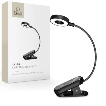 Tech-Protect LL100 bezvadu lasīšanas lampa ar klipsi, melna