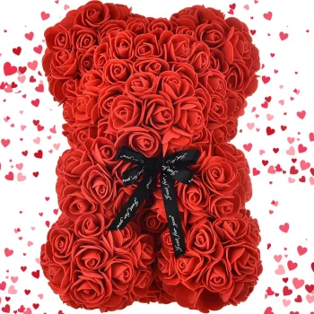 Lielais rožu lācis no mākslīgajām putām XL, 24 cm, sarkans
