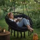Dārza Mājas Šūpuļtīkls Šūpoles Krēsls no Pītām Virvēm \"Stārķa ligzda\" ar Spilvenu, Melns | Hammock...