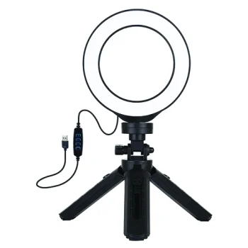 LED riņķa lampa 12 cm ar kompaktu statīvu līdz 14,5 cm, USB