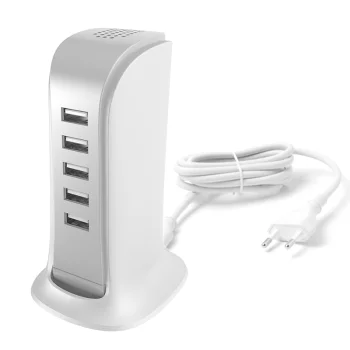 5x USB Tīkla Lādētājs Dudao A5EU ar Strāvas Vadu Balts