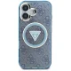 Guess IML Metal Glitter 4G Circle Triangle MagSafe vāciņš Apple iPhone 16, Zils