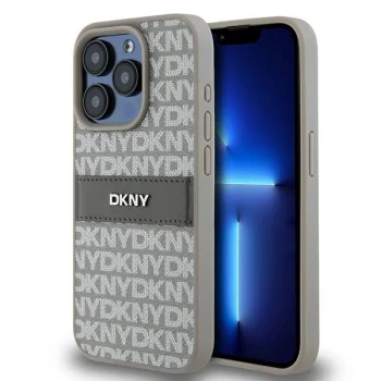 DKNY iPhone 15 Pro vāciņš Mono Stripe & Metal Logo, bēšs