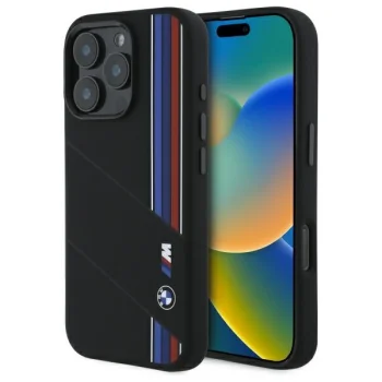 BMW Silicone Cut Tricolor Lines MagSafe vāciņš iPhone 16 Pro Max, melns