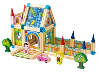 Koka konstruktors mājas būvēšanai 6in1 128 detaļas ECOTOYS