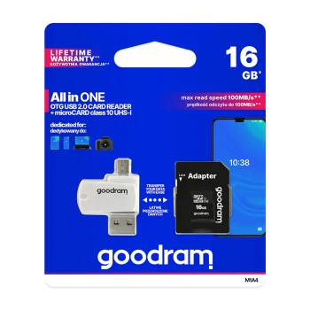 Atmiņas karte Goodram 16GB microSDHC UHS-I ar adapteri un lasītāju, melna