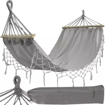 Dārza šūpuļtīkls Gardlov 200 x 100 cm ar koka stieņiem, pelēks