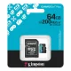 Atmiņas karte Kingston 64GB microSDXC Canvas Go Plus 200MBps A2 U3 V30 ar adapteri, melna