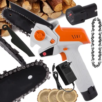 Mini akumulatora ķēdes zāģis zaru zāģēšanai, 12V, 4 collas