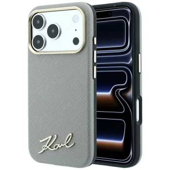 Karl Lagerfeld Saffiano Small Script MagSafe vāciņš iPhone 18 Pro / 17 Pro, bēšs