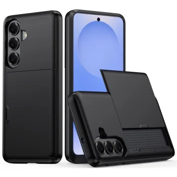 AMORUS Samsung Galaxy A57 5G vāciņš ar bīdāmu karšu turētāju, melns