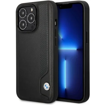 BMW vāciņš iPhone 14 Pro Max 6.7" BMHCP14X22RBDK Leather Blue Dots, melns