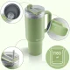 Vakuuma termokrūze ar salmiņu un rokturi Berdsen 1180 ml, zaļa