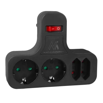 Maclean MCE224 G Elektriskais sadalītājs ar slēdzi, 4 ligzdas, Melns