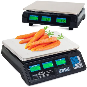 Elektroniskie tirdzniecības svari ar cenas aprēķinu 40kg, melni
