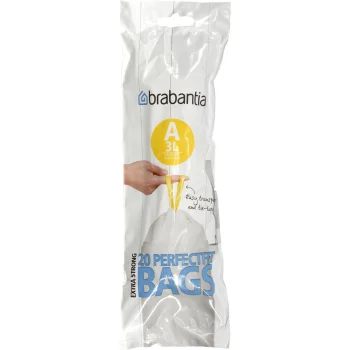 Brabantia PerfectFit Type A atkritumu maisi ar savilcēju, 3 l, 20 gab., balti