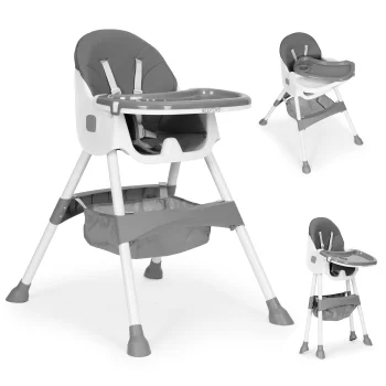 Ecotoys bērnu barošanas krēsliņš ar grozu un 5 punktu drošības jostām, pelēks